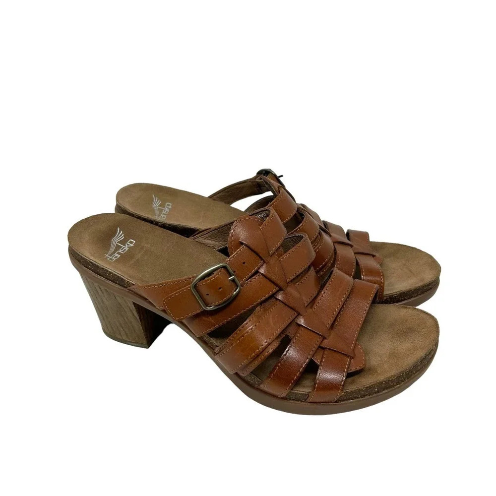 Dansko Dina Cognac Tan Leather Strappy Block Heel Sandals Size 41 US 10.5-11